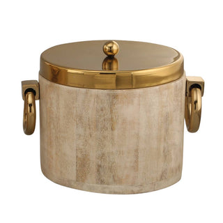 White Wooden Ice Bucket, Gold Metal - La Cuisine