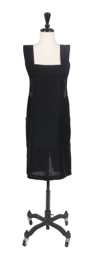 KAF Home Firenze Stone Washed Linen Cross Back Smock Apron: Black - La Cuisine