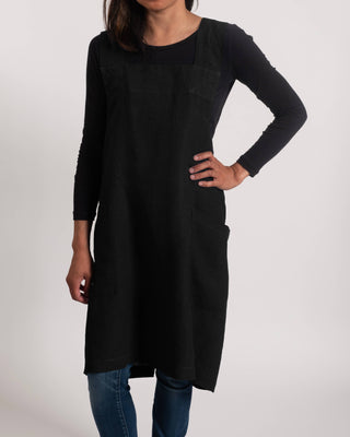 KAF Home Firenze Stone Washed Linen Cross Back Smock Apron: Black - La Cuisine