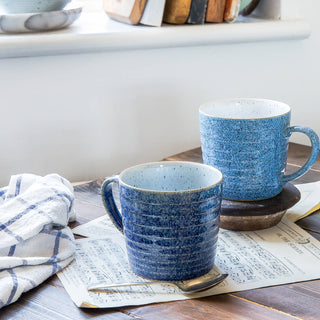 Studio Blue Cobalt and Pebble Ridged Coffee Mug - La Cuisine