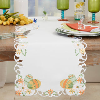 Embroidered Easter Eggcellent Table Runner White 16"x72"