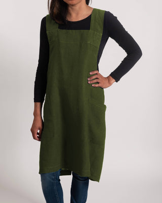 KAF Home Firenze Stone Washed Linen Cross Back Smock Apron: Black - La Cuisine