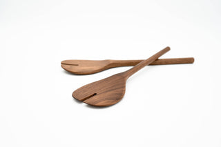 13" Walnut Round Salad Servers - Kitchen Serving Utensils