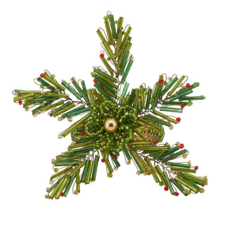 Green beaded napkin ring from Saro Lifestyle, holiday decor with intricate beadwork, perfect for festive table settings.