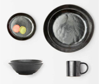 Set of four Blue Pheasant Marcus black glaze cereal and ice cream bowls from the 2201 dinnerware collection.