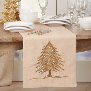 Beaded Christmas Tree Design Runner - Gold