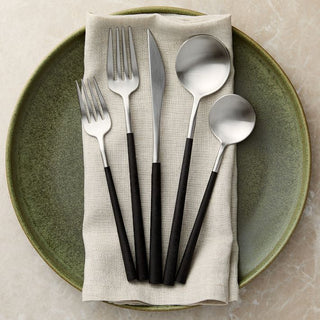 Set of six Costa Nova Mito brushed stainless steel demitasse spoons from the 2202 FLATWARE collection.