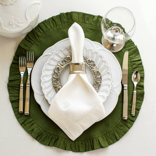 Round Ruffle Linen Placemat, Evergreen - La Cuisine
