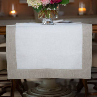 White with Flax Frame Linen Table Runner, 22x108 - La Cuisine