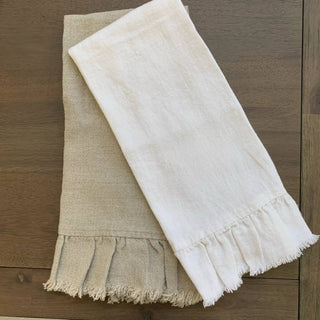 Provence Linen Towel with Ruffle and Fringe- Off White - La Cuisine