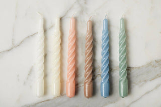 Lacquered Twisted Taper Candles, Cream,  Set/6 - La Cuisine