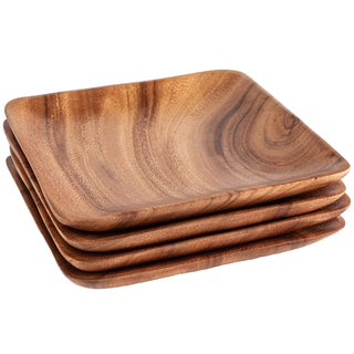 Contemporary Square Acacia Wood Plates, Set/4 - La Cuisine