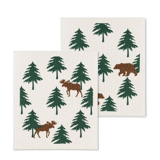 S/2 Moose & Bear Dishcloths-6.5x8"L - La Cuisine