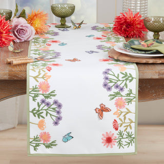 Embroidered Floral Butterfly Decorative Table Runner - Multi - La Cuisine