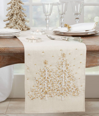 Embroidered Christmas Tree Runner: Natural / 14"x72" - La Cuisine