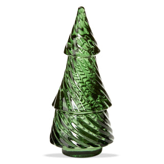 Glass Twist Tree Tealight Holder, Green
