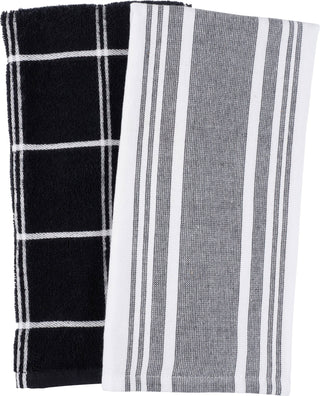 Cat Cora Reverse Terry Kitchen Towels, Set/2 - Black - La Cuisine