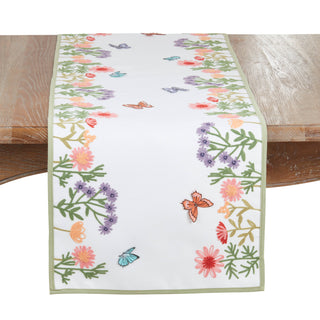 Embroidered Floral Butterfly Decorative Table Runner - Multi - La Cuisine