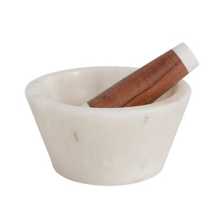 Marble and Acacia Wood Mortar and Pestle Set - La Cuisine