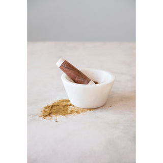 Marble and Acacia Wood Mortar and Pestle Set - La Cuisine