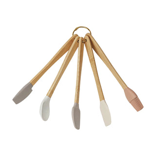 Silicone & Beech Wood Mini Kitchen Utensils Neutrals, Set of 5 - La Cuisine