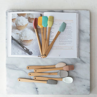 Silicone & Beech Wood Mini Kitchen Utensils Neutrals, Set of 5 - La Cuisine