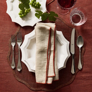 Mepra SPA Dolce Vita stainless steel 5-piece flatware set with fork, knife, spoon, and teaspoon on a white background.