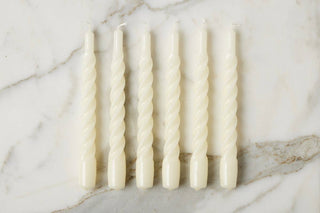 Lacquered Twisted Taper Candles, Cream,  Set/6 - La Cuisine