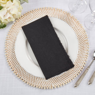 Fringed Design Stone Washed Napkins - Black Set/4 - La Cuisine