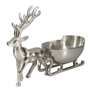 Silver decorative reindeer bowl from Saro Lifestyle, 15x5x11 inches, holiday decor with a festive reindeer design.