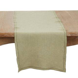 Stonewashed Overlock Edge Table Runner Olive 16"x72"