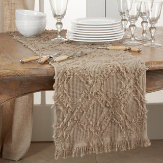 Fringe Waffle Weave Runner: Natural / 16"x90"