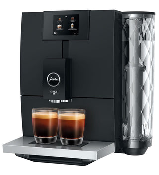 Jura ENA8 Full Metropolitan Black coffee machine with sleek design and digital display, compact 1502 coffee maker.