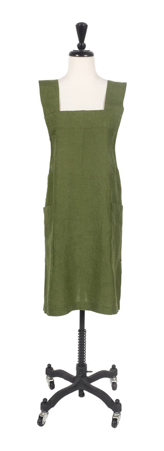 KAF Home Firenze Stone Washed Linen Cross Back Smock Apron: Black - La Cuisine