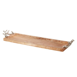 Country Charm Wood Antler Handle Tray - La Cuisine