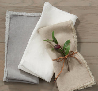 Fringed Design Stone Washed Napkins, Set/4 Natural 20"