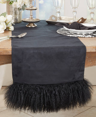 Mongolian Lamb Fur Runner: Black / 16"x72" - La Cuisine