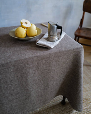 Linen Tablecloth Choco Chevron, Herringbone Weave : 52 x 108 - La Cuisine