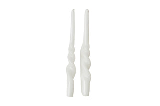 Lacquered Tall Twisted Taper Candles, White, Set/2 - La Cuisine