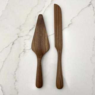 Walnut Wood Cake Server Set - La Cuisine