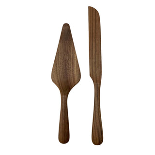 Walnut Wood Cake Server Set