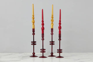 Lacquered Tall Twisted Taper Candles, Merlot, Set/2 - La Cuisine