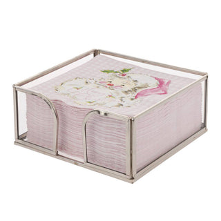 Silver Edge Glass Caddy for Paper Cocktail Napkins