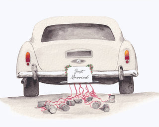 Just Married Wedding Car Card, hand painted watercolor card : Single Card - La Cuisine