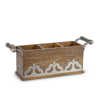 Mango Wood With Metal Inlay Heritage Flatware Caddy