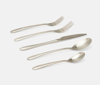 Blue Pheasant Alba Silver Flatware Set 2202 FLATWARE includes elegant silver utensils arranged on a table.