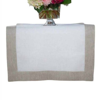 White with Flax Frame Linen Table Runner, 22x90"