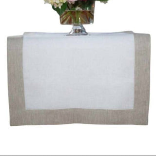 White with Flax Frame Linen Table Runner, 22x90"