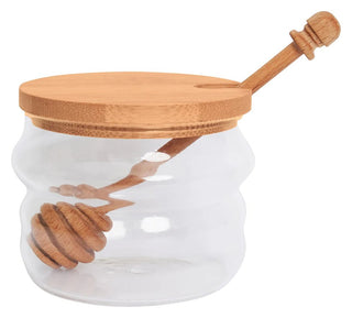 Wave Glass Jar w/ Beechwood Lid & Honey Dipper - La Cuisine
