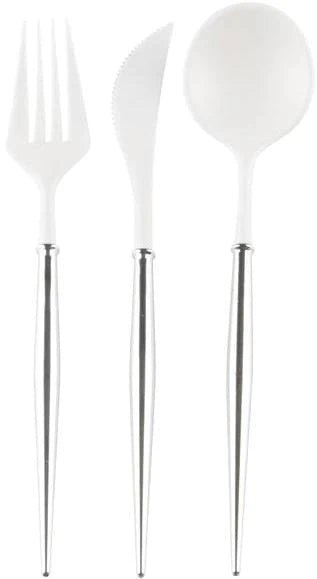 Plastic Cutlery Black/White & Silver Handle - La Cuisine